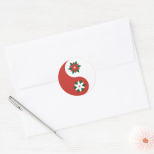 kerst Poinsettia Yin Yang Ronde Sticker