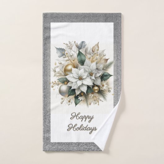 Kerst Poinsettia Zilver Glitter Handdoek (Handdoek)