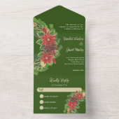 Kerst Poinsettias Bruiloft Groen & Rood All In One Uitnodiging (Binnen)