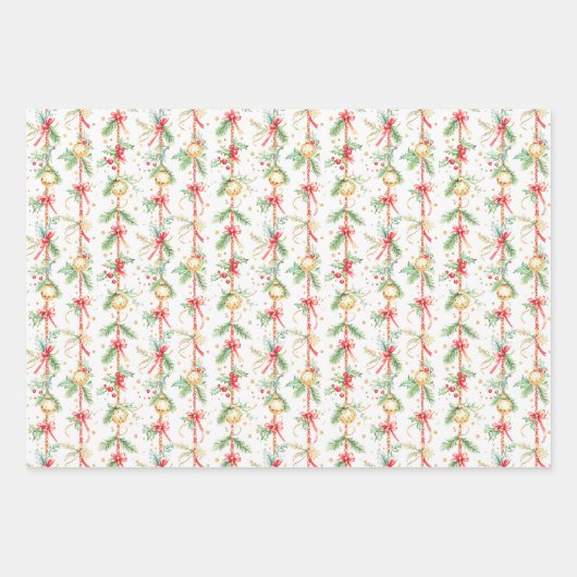 Kerst Poinsettia's en Ornamenten Inpakpapier Vel (Voorkant 2)