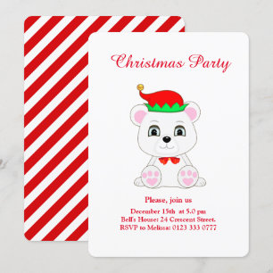 Kerst Polar Beer Elf op White Party Invitation Kaart