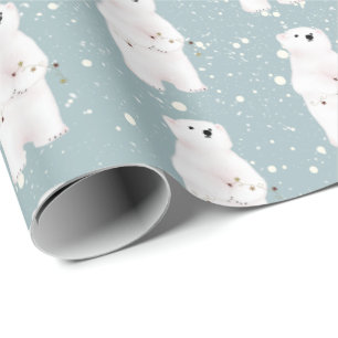Kerst Polar Beer in Sneeuwvlokken Wrapping Paper Cadeaupapier