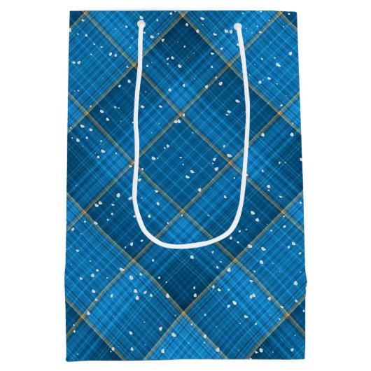 Kerst Polar Beer op Blue Plaid Medium Cadeauzakje (Achterkant)