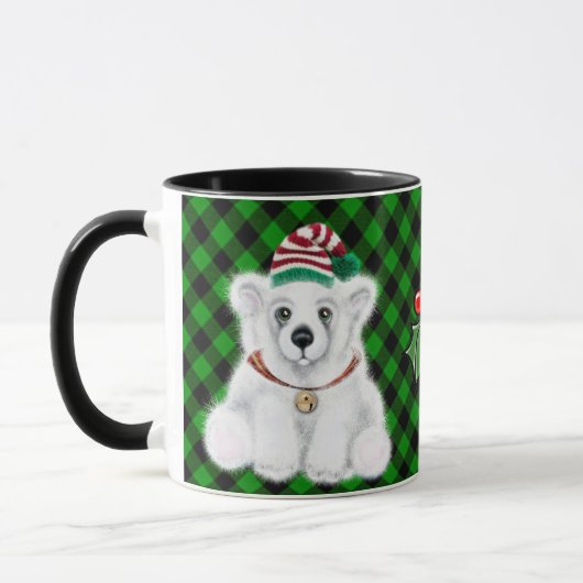 Kerst polar beer welp classic groen plaid mok (Links)