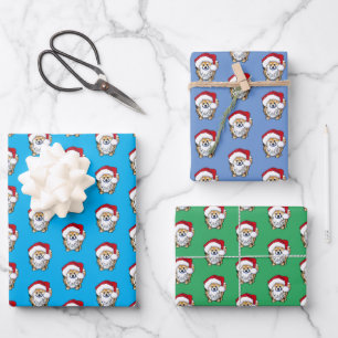 Kerst Pom Wrapping Papier Flat Sheet Set van 3 Inpakpapier Vel