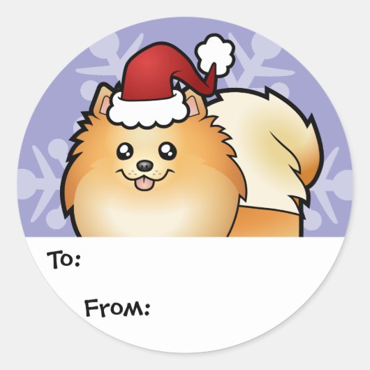 Kerst Pomeranian Gift Labels (Voorkant)