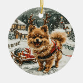 Kerst Pommerse rendierhond Keramisch Ornament (Voorkant)