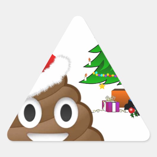 kerst poo emoji driehoek sticker (Voorkant)