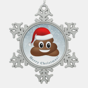 kerst poo emoji met santa hat tin sneeuwvlok ornament