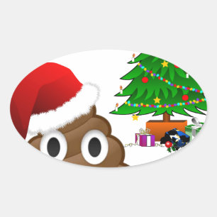 kerst poo emoji ovale sticker