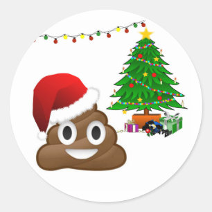 kerst poo emoji ronde sticker