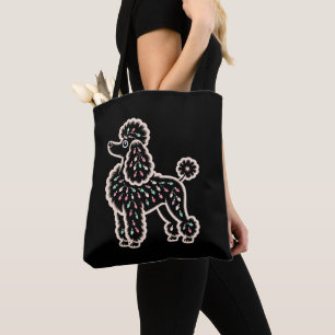 Kerst Poodle Hond Lichten Ornamenten Silhouet Draagtas