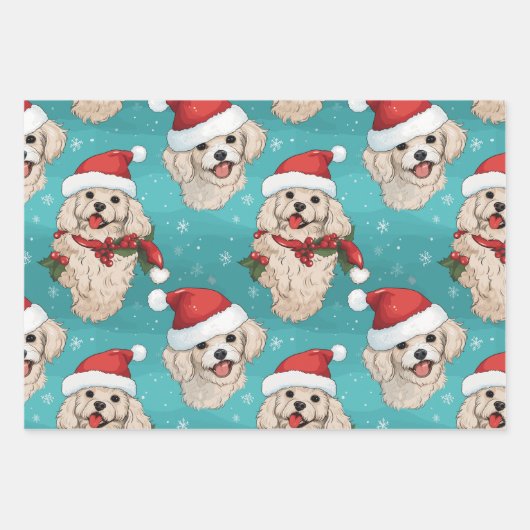 Kerst Poodle Wrapping Papier Set van 3 Inpakpapier Vel (Voorkant 2)