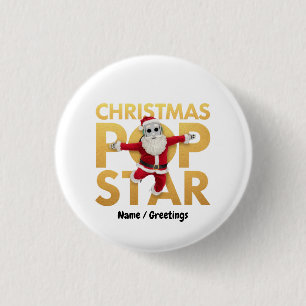 Kerst Pop Ster Robot Kerstman Grafisch Ronde Button 3,2 Cm