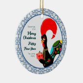 Kerst Portugees Haan en blauw tegels lijst Keramisch Ornament (Rechts)