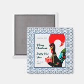 Kerst Portugees Haan en blauw tegels lijst Magneet (Voorkant / Achterkant)