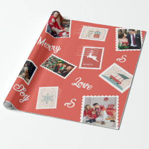Kerst Postzegel Aangepaste Naam En Foto's Cadeaupapier
