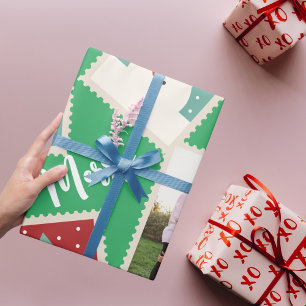 Kerst Postzegel Grappig Gepersonaliseerd Groen Cadeaupapier