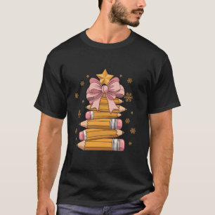 Kerst Potlood Tree Schattige Roze Coquette Bow Tea T-shirt
