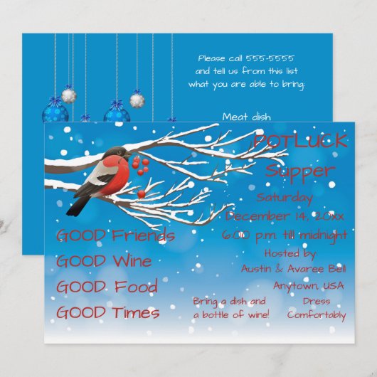Kerst Potluck Avondmaal Feest Kaart (Voorkant / Achterkant)