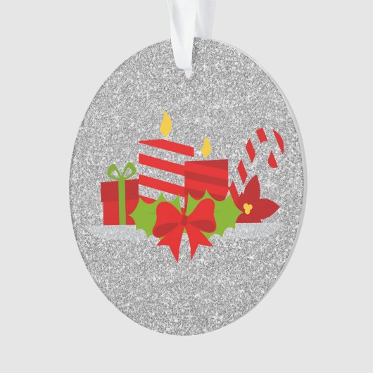Kerst Potpourri Zilver Faux Glitter Ornament (voorkant)
