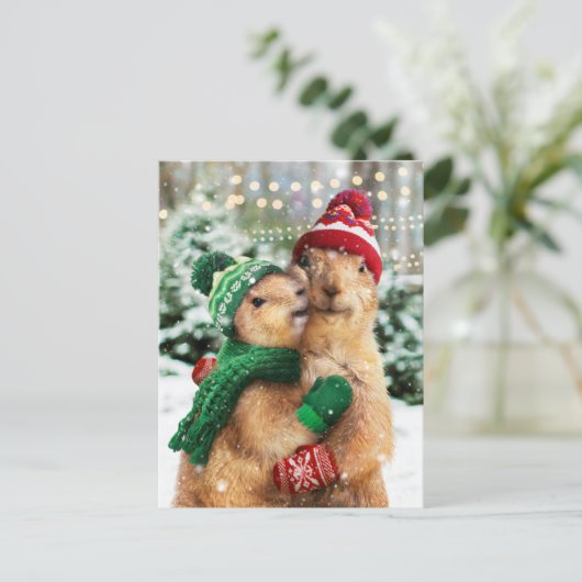 Kerst Prairie Honden Uitnodiging Briefkaart (Staand voorkant)