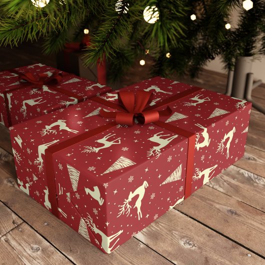 Kerst Prancing Gold Deer Holiday Cadeaupapier