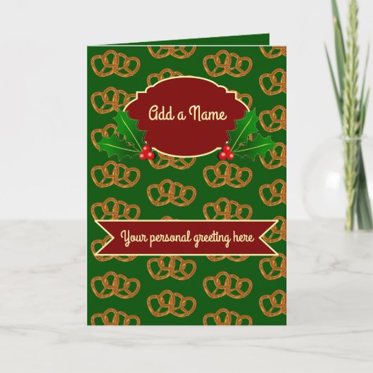 Kerst Pretzel Patroon met hulst: eigen tekst toevo Kaart (Voorkant)