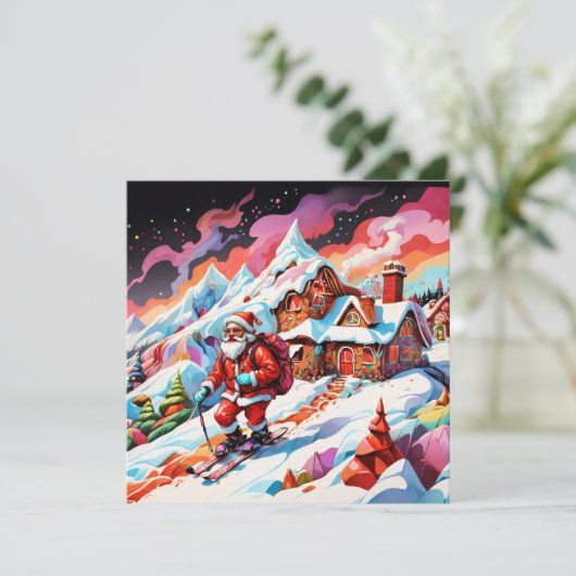 kerst psychedelisch skisport sint-nicolaas  feestdagenkaart (Staand voorkant)