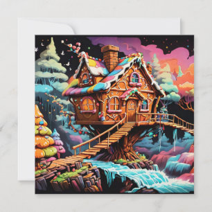Kerst psychedelische peperkoek boomhut feestdagenkaart