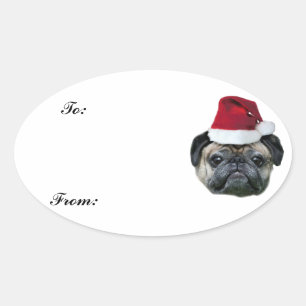 Kerst pug cadeau label sticker