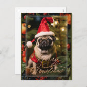 Kerst Pug Elf Feestdagenkaart (Voorkant / Achterkant)