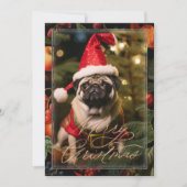 Kerst Pug Elf Feestdagenkaart (Voorkant)