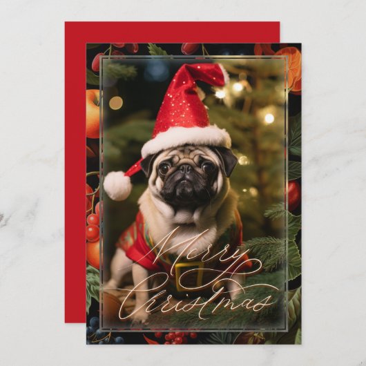 Kerst Pug Elf Feestdagenkaart (Voorkant / Achterkant)