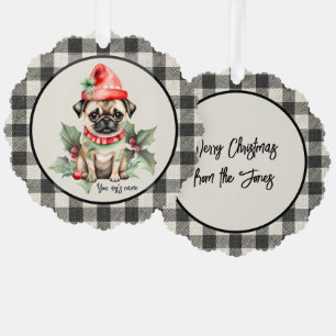 Kerst Pug met Pet Papier Ornament Kaart