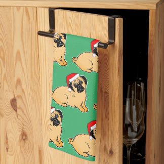 Kerst Pug Patroon Keukenhanddoek