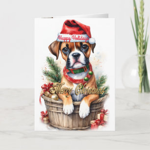 Kerst puppy in een mand vakantie kaart "Boxer"