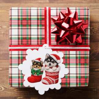 Kerst Puppy Winter Brei Ornament Kaart
