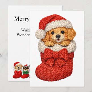 Kerst Puppy Winter Breiwerk Feestdagenkaart