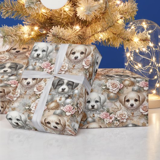 Kerst Puppy Wrapping Papier - Schattig Hondengezic (Feestdagen)