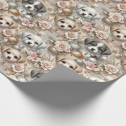 Kerst Puppy Wrapping Papier - Schattig Hondengezic (Hoek)