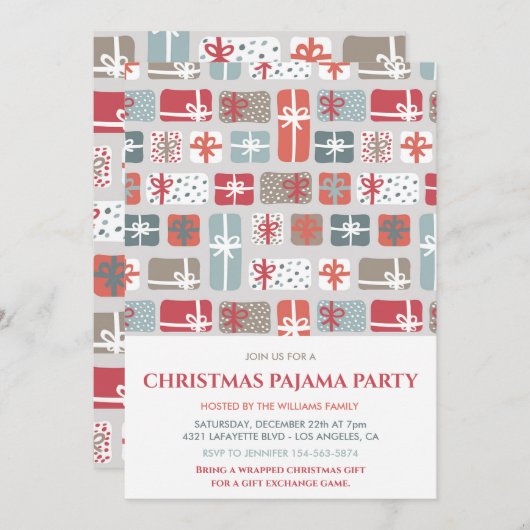 Kerst pyjama feest uitnodigingen geschenken Slumbe (Voorkant / Achterkant)