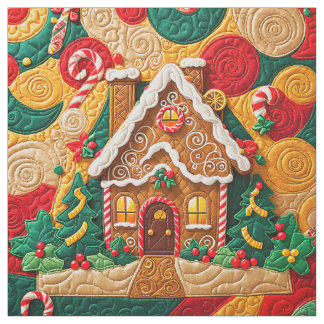 Kerst Quilted Look Gingerbread House Stof