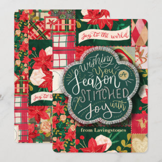 Kerst quiltemotief & Steeklettertype Feestdagenkaart
