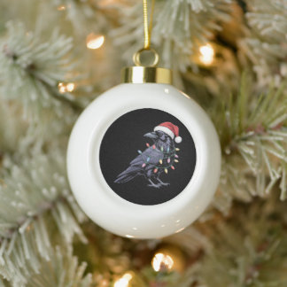 Kerst Raaf Kerstman Hoed Kraai Kerst Lichtjes Voge Keramische Bal Ornament