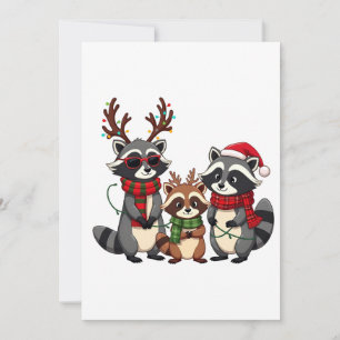 Kerst Raccoons met Sinterklaas Hoed Familie Overee Kaart