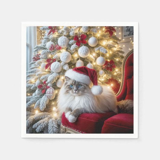 Kerst Ragdoll Cat op rode stoel Servet (Voorkant)
