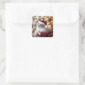 Kerst Ragdoll Cat op rode stoel Vierkante Sticker (Tas)