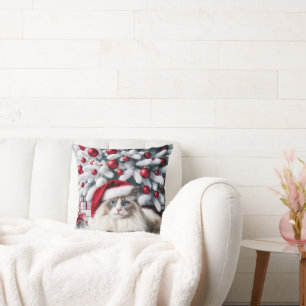 Kerst Ragdoll Kat In Een Kerstman Hoed Kussen