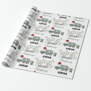 Kerst Recycling Vuilniswagen Aangepaste Naam Cadeaupapier